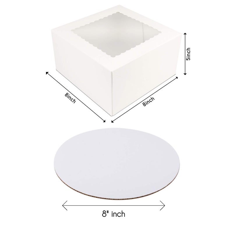 O'CREME Cake Boxes 8" x 8" x 5" and Round Cake Boards 8" Inch, Bakery Box with Window - 10 Pack of Each - White Kraft Paperboard - Bakery Cake Supplies - 10 Pack - Image 3